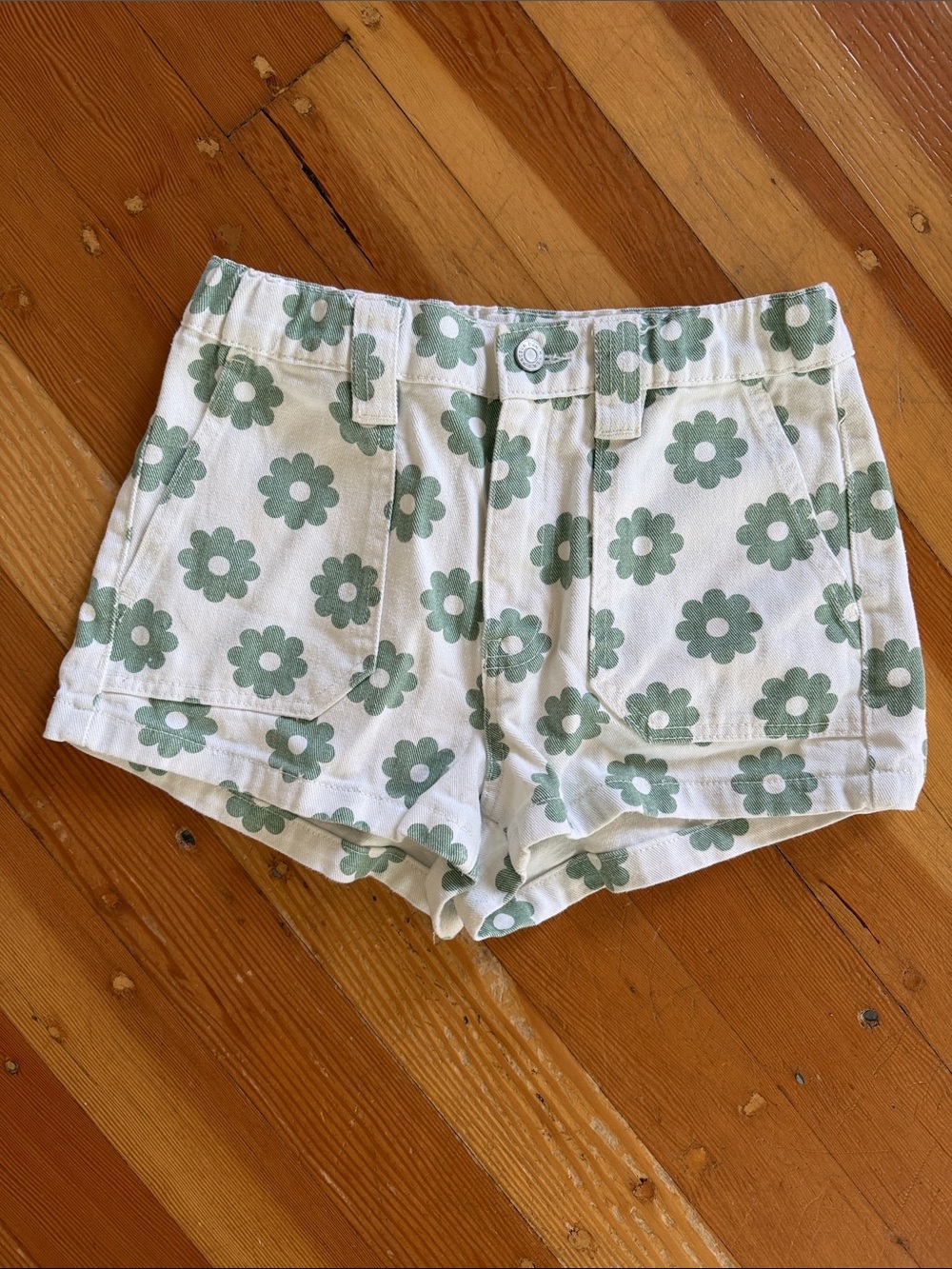 PacSun White Green Floral Jean Shorts Small